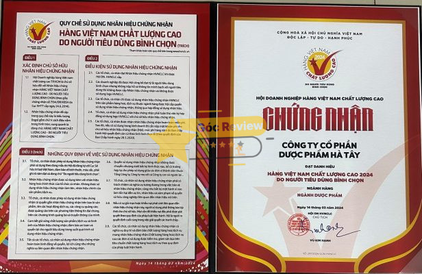 Các chứng nhận và giải thưởng uy tín của Dược phẩm Hà Tây