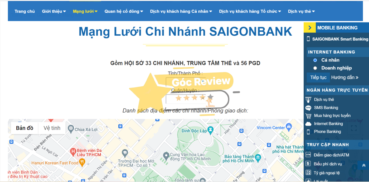 Mạng lưới chi nhánh, phòng giao dịch và ATM của SaiGonBank