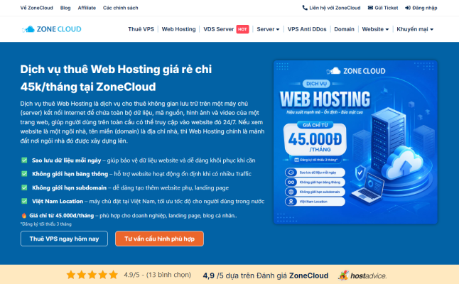 Dịch vụ thuê Hosting giá rẻ của ZoneCloud